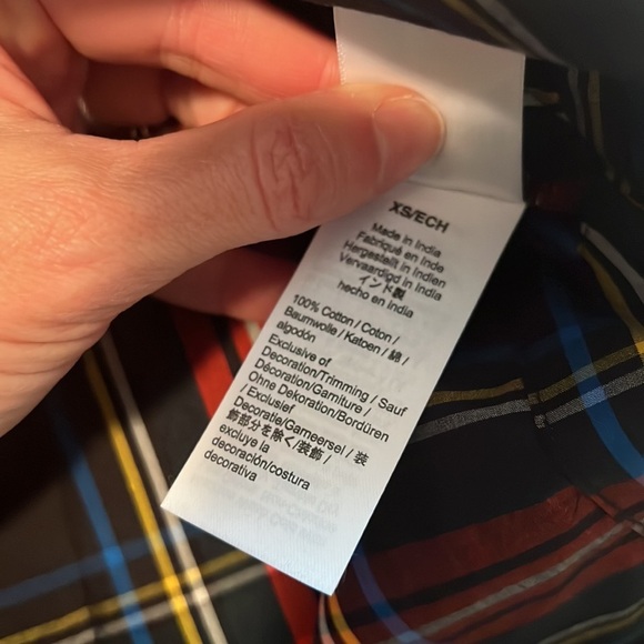 J Crew Velvet Trimmed V Neck Tunic Black red Tartan long sleeve blouse top XS - Picture 8 of 8